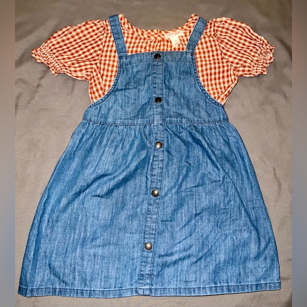 GUC 5T Super cute denim overall dress w/ puff sleeve top!